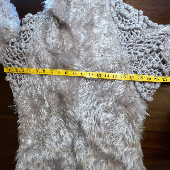 Fur Trim Crochet Sweater Fringe Sleeves Large Boho Indie Granola Earthy Y2K - Picture 12 of 16